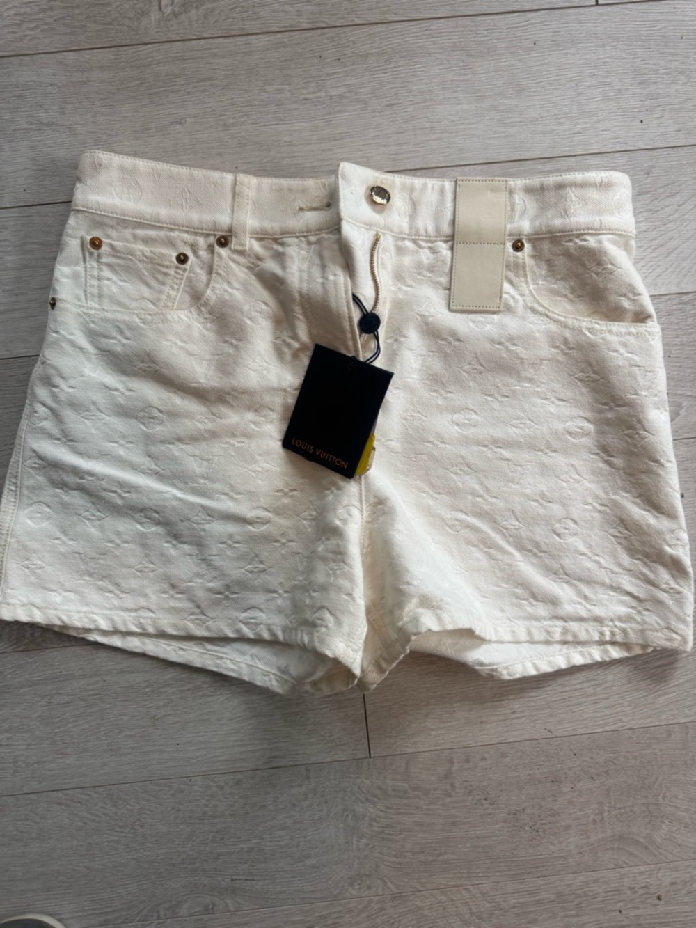 Louis Vuitton Cream Embossed Monogram Denim Shorts